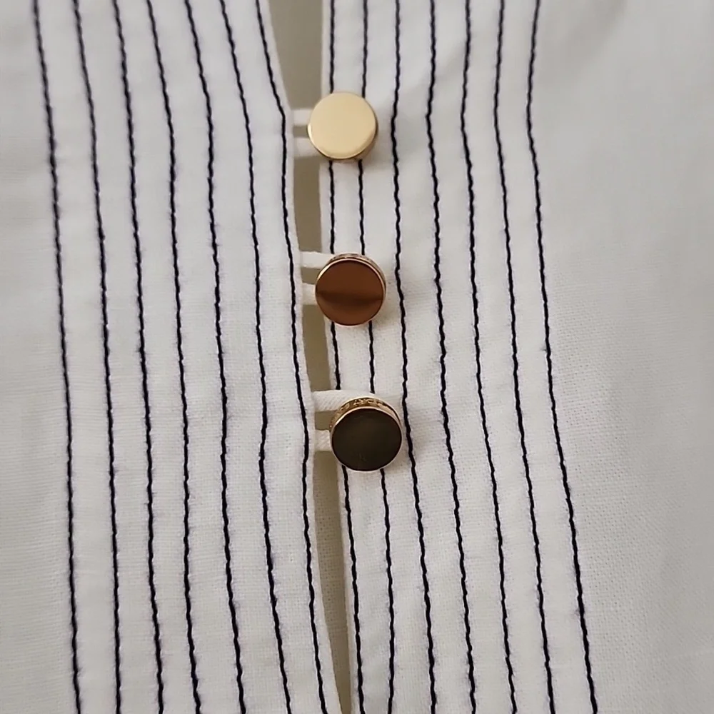 Tory Burch Boho Chic White Tunic with Black Stitch Detail and Gold Buttons Sz 4